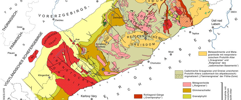 Übersichtskarte zur Geologie des Erzgebirges